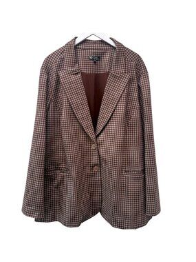 Diane Gilman DG2 Ponte Stretch Blazer Womens Plus Size 3X Brown Check Boyfriend